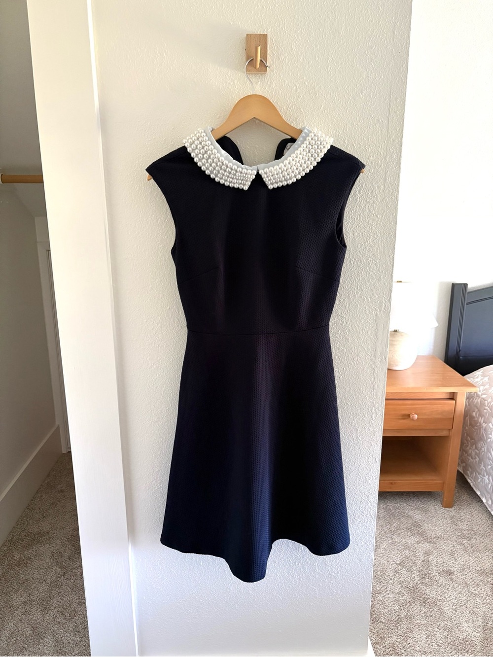 Eliza J navy Mini Dress with Pearl Collar
